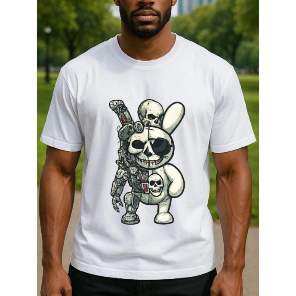 

European Sizes Double-sided Skull Rabbit Men s Printed Short-sleeved T-shirt, Regular Short-sleeved T-shirt, XXXXXL