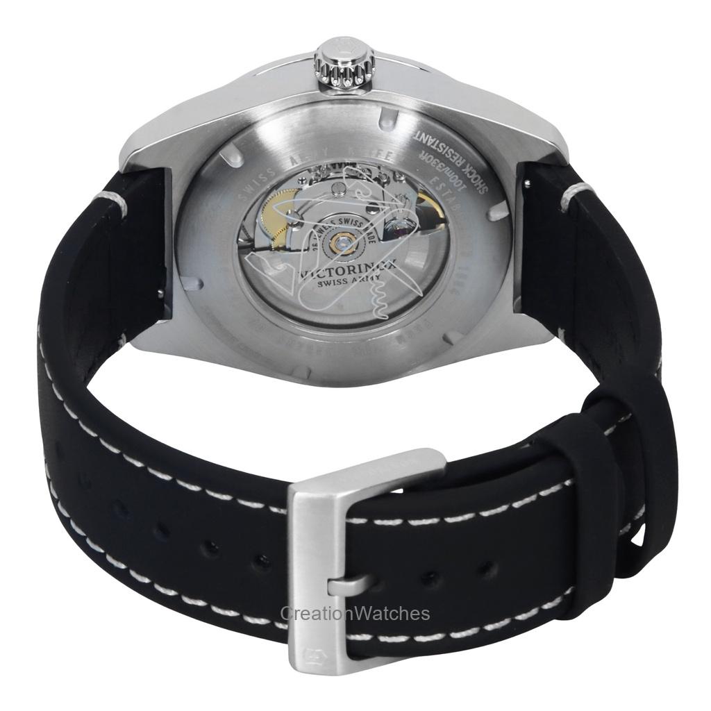 Victorinox Swiss Army Leather Strap Black Dial Automatic 242044 100M Men's Watch