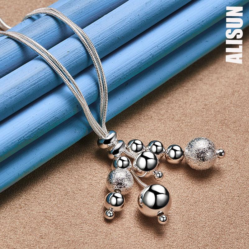 925 Sterling Silver Double Snake Chain Matte Smooth Bead Necklace Fashionable Wedding Jewelry