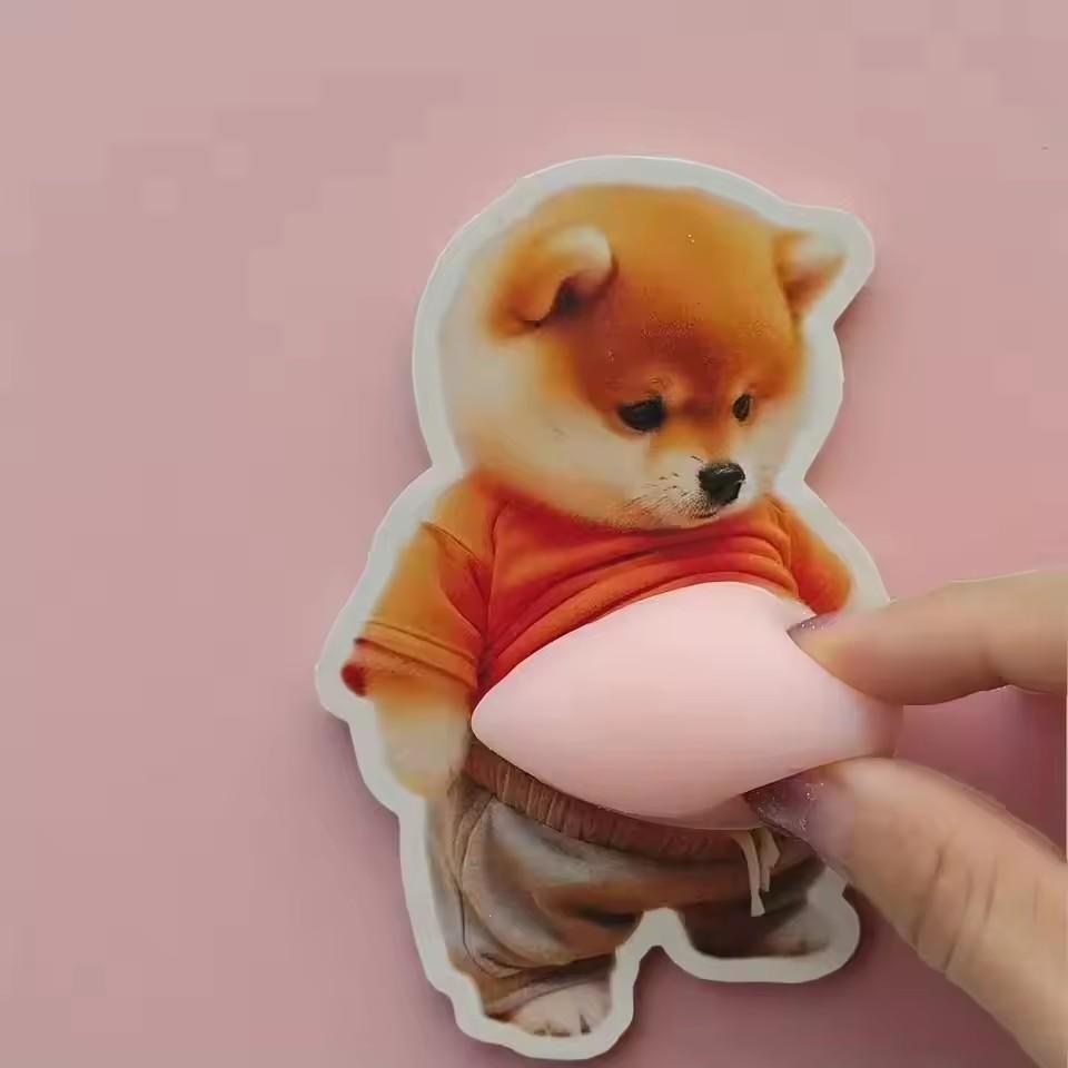 3D Shiba Inu Dog Belly Sticker - Cute puppy wearing orange outfit with soft pink Belly, silicone self-adhesive