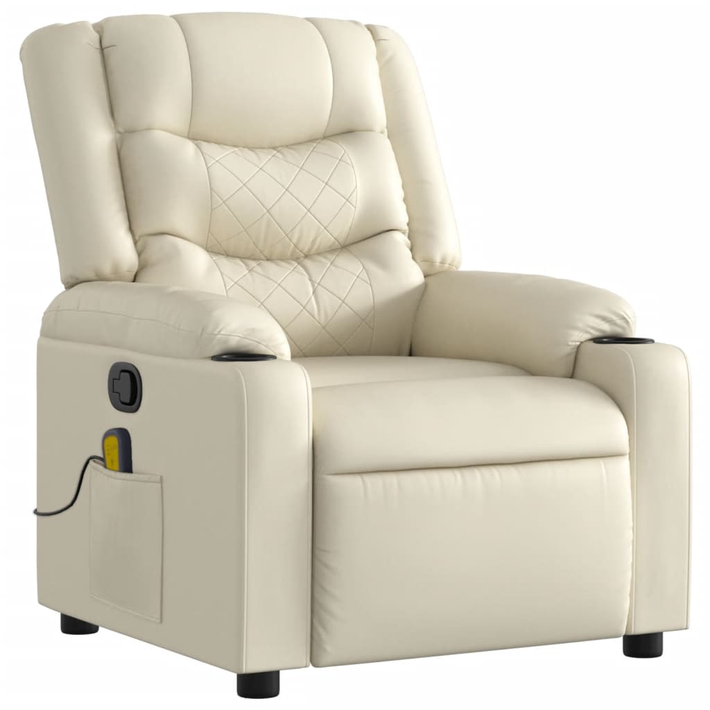 Massage Recliner with Relax Function Artificial Leather Cream