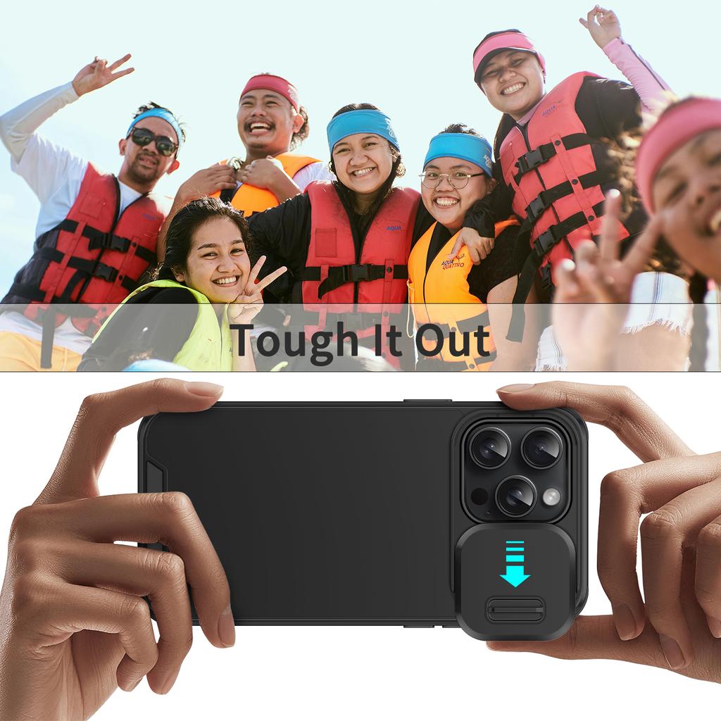 For iPhone 16 Pro Max Case PC+TPU Shell with Slide Camera Phone Cover