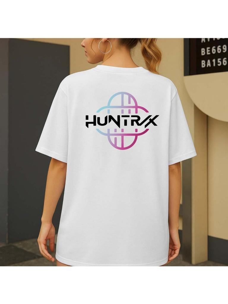Front And Back Print Short Sleeve T-shirt Fashionable Summer Selection Huntrx Hunter Print Round Neck Women's Casual Top
