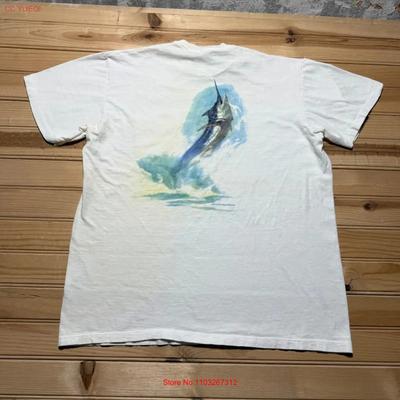 Vintage 90er Marlin Fisch Ozean John Carroll Doyle Gemälde Tasche T-Shirt Groß Vintage Dehnbar Herren Atmungsaktiv