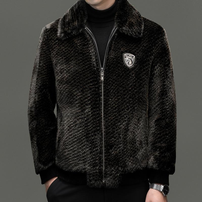 Cappotto di Pelliccia di Visone da Uomo Giacca Invernale Corta Nuova Spessa Cappotto di Pelliccia di Procione Imitazione