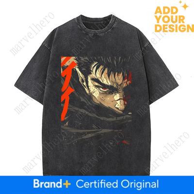 Anime Berserk Guts Graphic T Shirt Men Women Short Sleeve Clothing Casual Cotton Tshirt Vintage Washed T Shirt Harajuku Tops