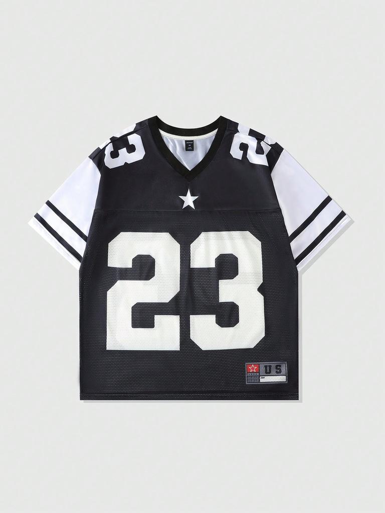 2025 Neues Heißes Damen Sommer Y2K Mode Lässiges Hemd Street Retro Hip Hop 23 Hemd V-Ausschnitt Locker Atmungsaktiv Schnelltrocknendes T-Shirt