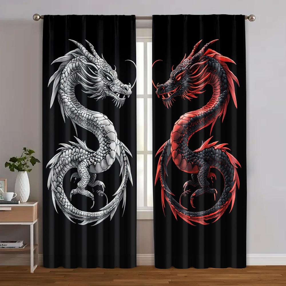 2 szt. Zasłony Wzór Fajny Chiński Smok Wszechstronne Poliester (bez pręta) Wyprzedaż rzeczy Idealna do różnych typów pomieszczeń