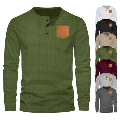 Herren Lässig Langarm Klein Quadratisch Einfarbig Knopf Slim Aufgesetzte Tasche Pullover T-Shirt Mann