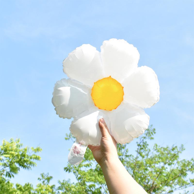 White Daisy & Sunflower Balloons - Floral Birthday & Photo Props with Smiley Faces