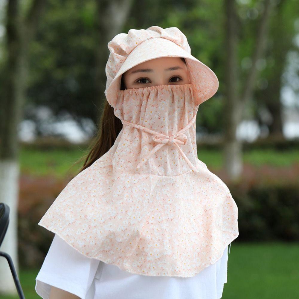 Flower Sun Protection Hat Sunscreen Bucket Hat with Mask Breathable Wide Brim Bucket Cap  Girl