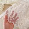 Vestito estivo intero per bambina con pizzo elegante, tessuto a rete, pantaloni per neonato e gonna a portafoglio. Completo da principessa per il 100° giorno del bambino.