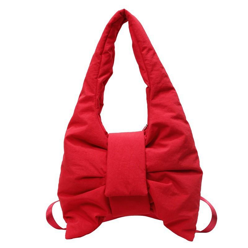 

Японская нишевая повседневная нейлоновая сумка-тоут Женский дизайн Бант На плечо Универсальная Для поездок на работу Под мышку красный