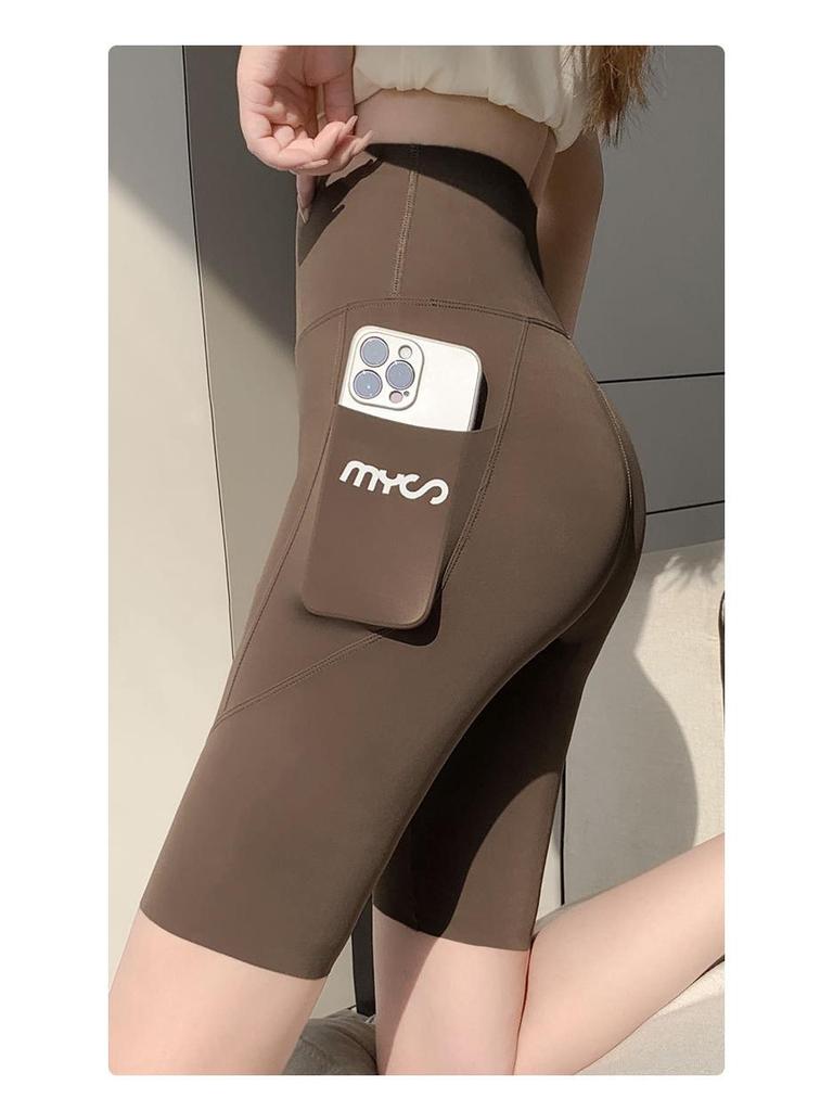 Quick-Dry Hip Lift Yoga Leggings with Phone Pocket - Slim Fit Summer Style Barbie Pink