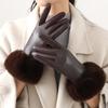 Womens PU Leather Warm Winter Gloves With Fleece Lining Touchscreen Compatible Windproof Riding