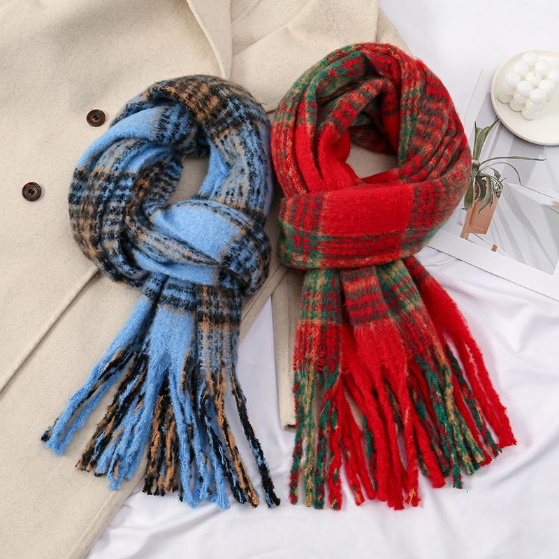 Winter Thick Stripe Cashmere Scarf Pashmina Tassels Shawls For Woman Lady Fashion Large Wraps Soft Warm Muffler Famale Scarves