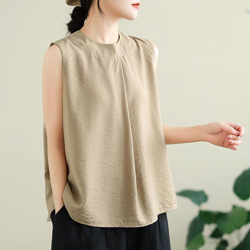 DIMANAF 2026 Summer New Plus Size Women Tank Vest Loose Sleeveless Tops Casual Solid O-Neck T-shirt