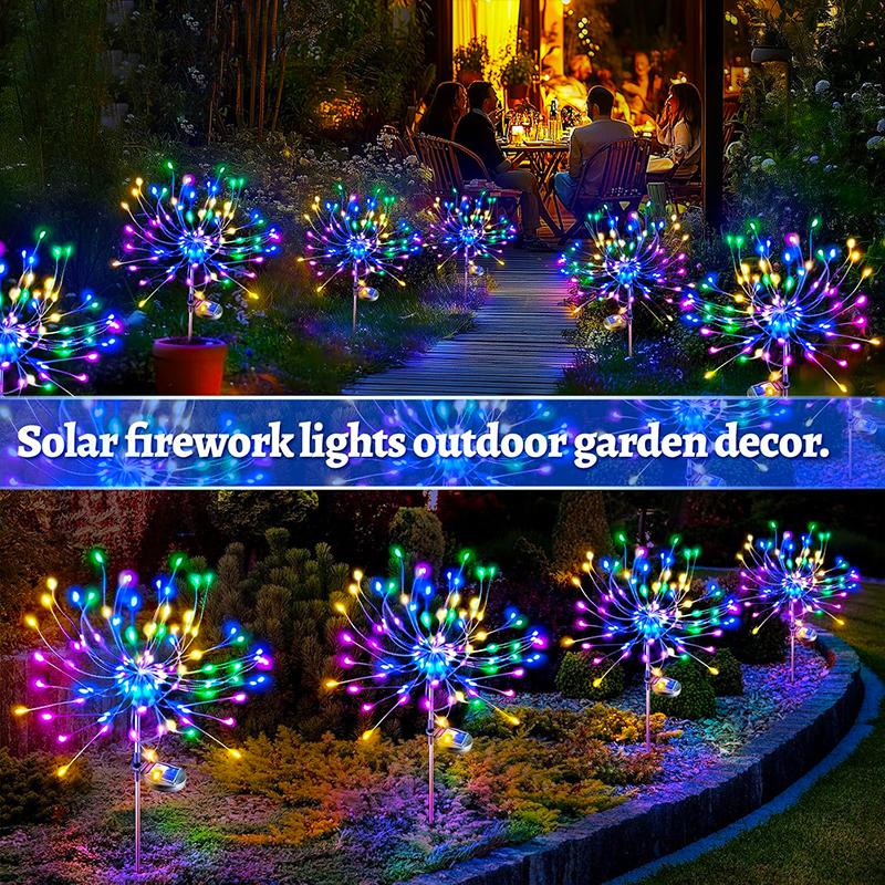 Solar Garden Lights Outdoor Fairy Fireworks Light Waterproof Decor Yard Pathway Patio Lawn Flower Lamp