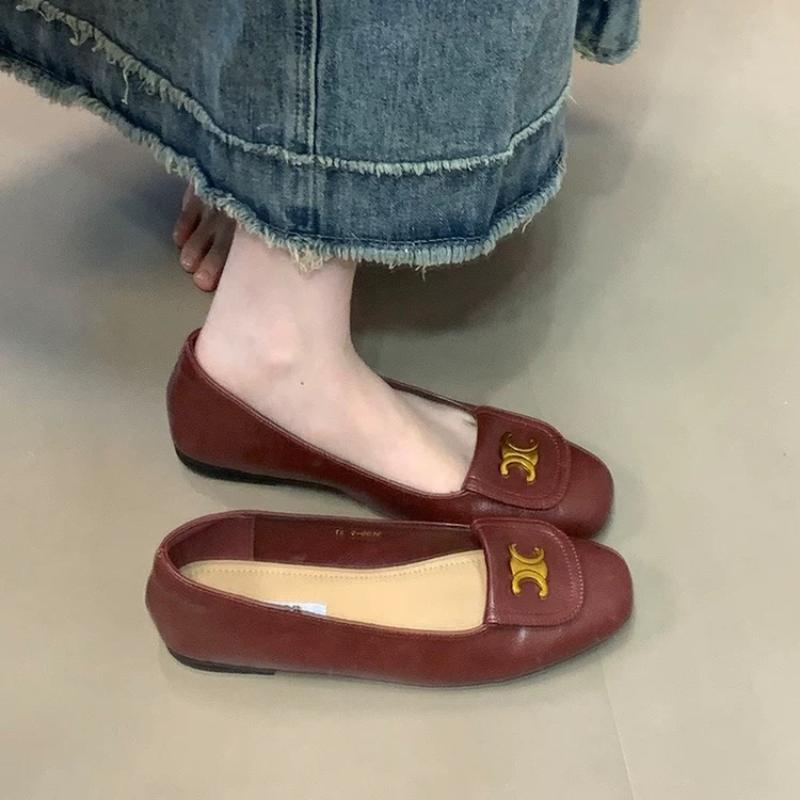 Women's fashion casual comfortable soles women's white imitation leather elastic new metal letter one-foot flat ballet shoes