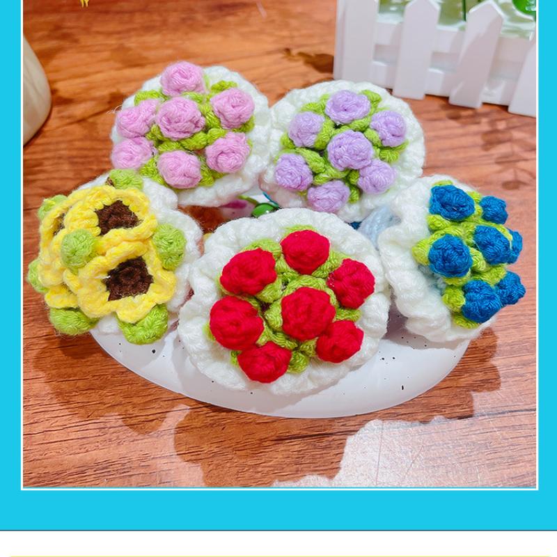 Cute Crochet Bouquet Keychain Mini Hand-Knitted Flower Keychain Ring Car Bag Hanging Pendant Ornament Lover Valentine'S Day Gift