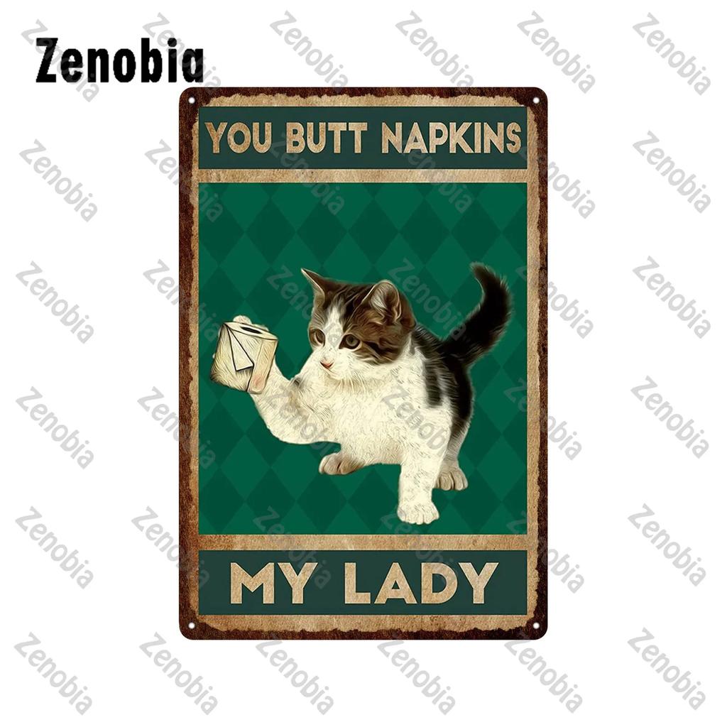 Animal Pet Black Cat Metal Poster Funny Vintage Plaque Metal Signs Tin Signs Cat Sitting On Toilet Tin Plate for Bathroom Decor