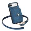 For iPhone Air PU Leather Phone Back Cover with Zipper Card Holder and Long Strap
