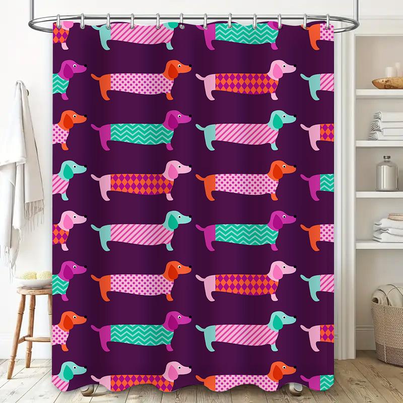 Vibrant Dachshund Print Shower Curtain Purple Dogs Pattern for Bathroom Decor – Waterproof Fabric Home Decoration Accessories 72