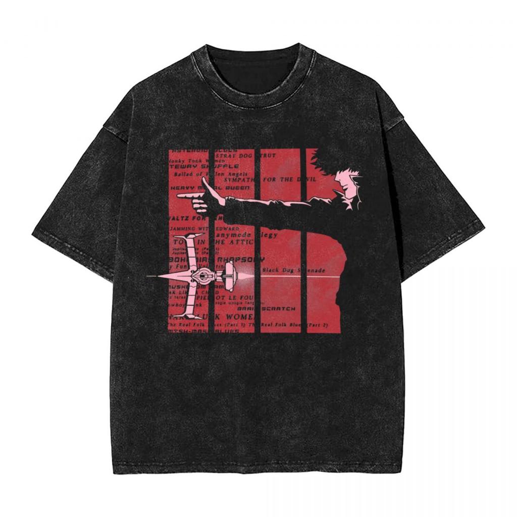 Manga Cowboy Bebop T Shirt Spike Spiegel Graphic Tshirt Washed Oversized TShirt Men Women Clothes Short Sleeve Cotton Tees