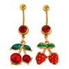 Charming Cherry Strawberry Drip Belly Button Ring: Colorful Red Diamond Fruit Pendant, Stainless Steel Navel Piercing Accessory.