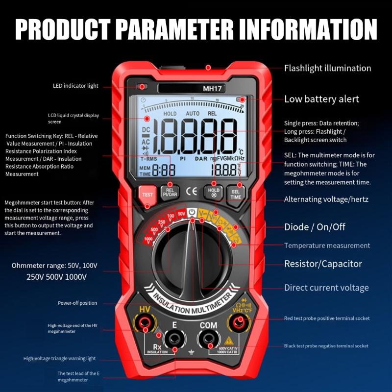 Multifunction Digital Multimete True RMS Handheld High Precisions Tester NCV Votage Current Resistance