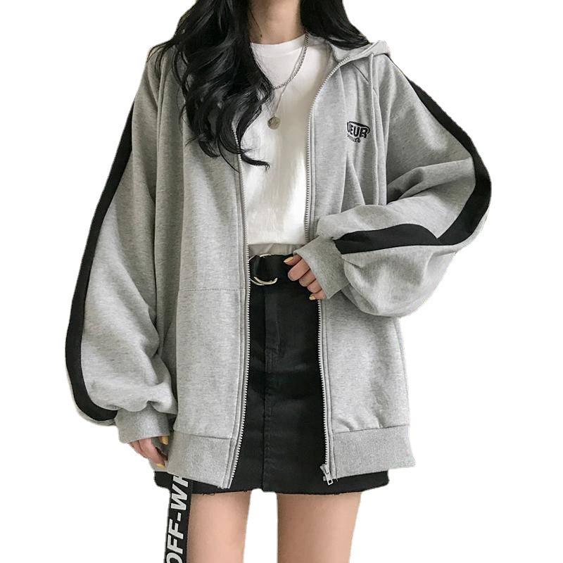 Women's Loose Hooded Zipper Sweatshirt - Autumn 2022 Korean Style