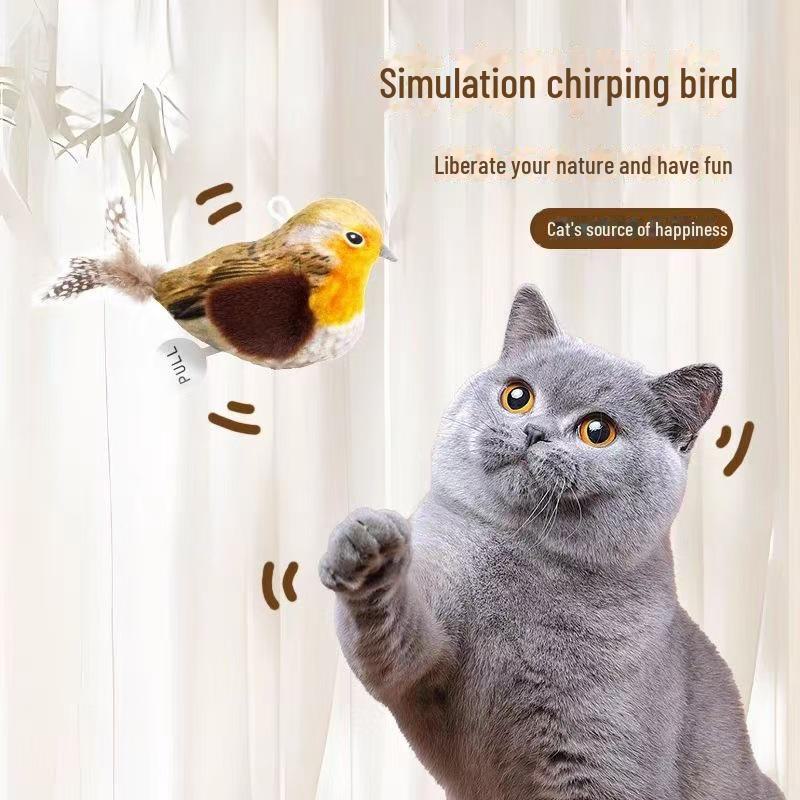 Interaktywne zabawki dla kotów: Samobujający się patyk z piórami w kształcie ptaka, trwały i odporny na gryzienie, z funkcją dźwiękową dla rozrywki kociąt.