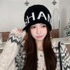 Ins Women's Autumn and Winter American Alphabet Knitted Hat Versatile Showing Small Face Cold Hat Big Head Circumference Ear Protection Warm Hat