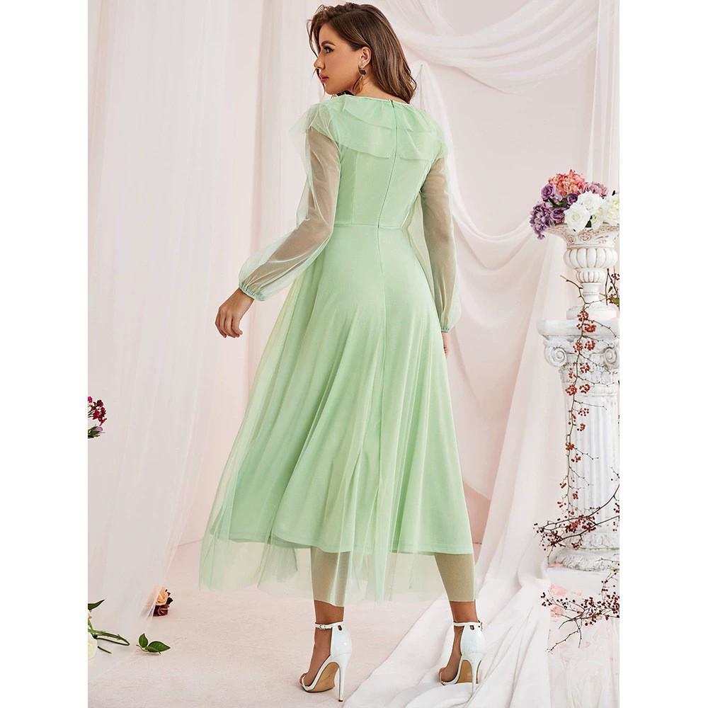 2025 Spring/Summer Women's Fashion A-line Dress with Net Yarn, Round Neck, Mid-waist - Europe, America, Middle East Collection