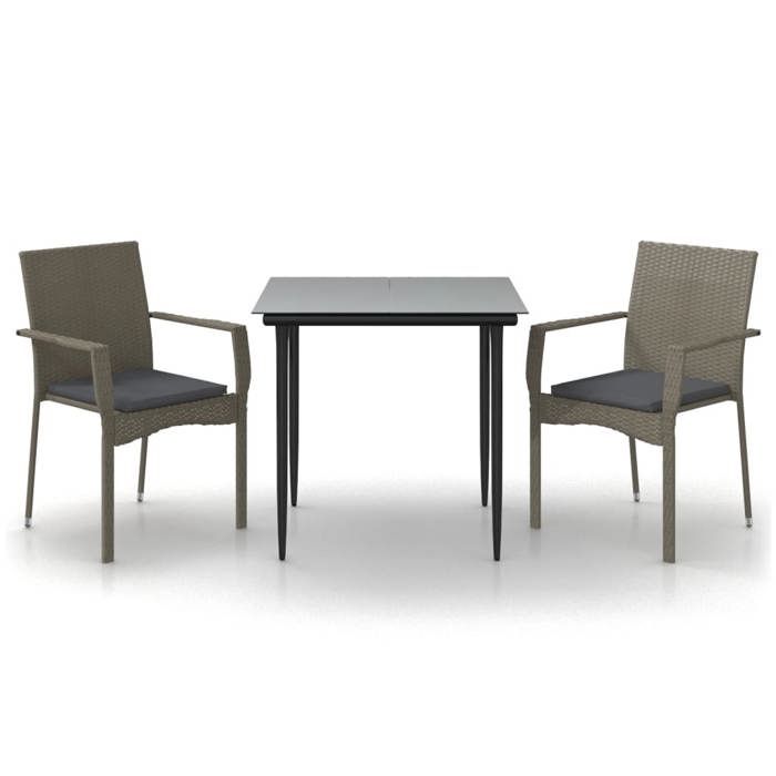 VidaXL Mobilier à dîner de jardin 3pcs avec coussins noir et gris 3185125