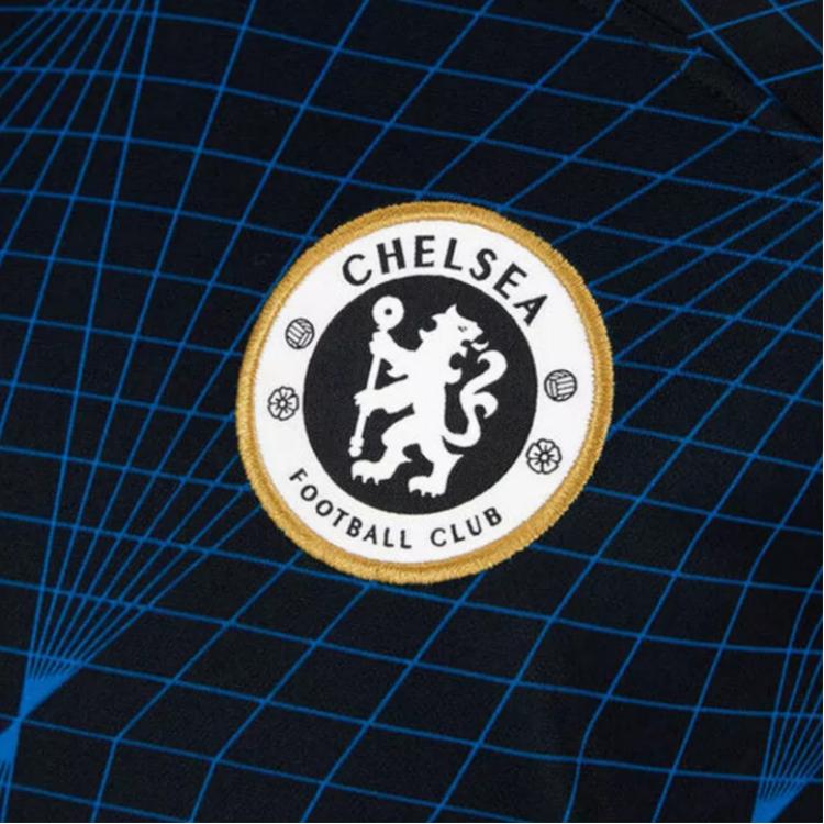 Nike Chelsea F.C. 2023/24 Stadium Away Logo All Over Print Crew Neck Casual Short Sleeve Kids Tops Blue Black DX2757-427