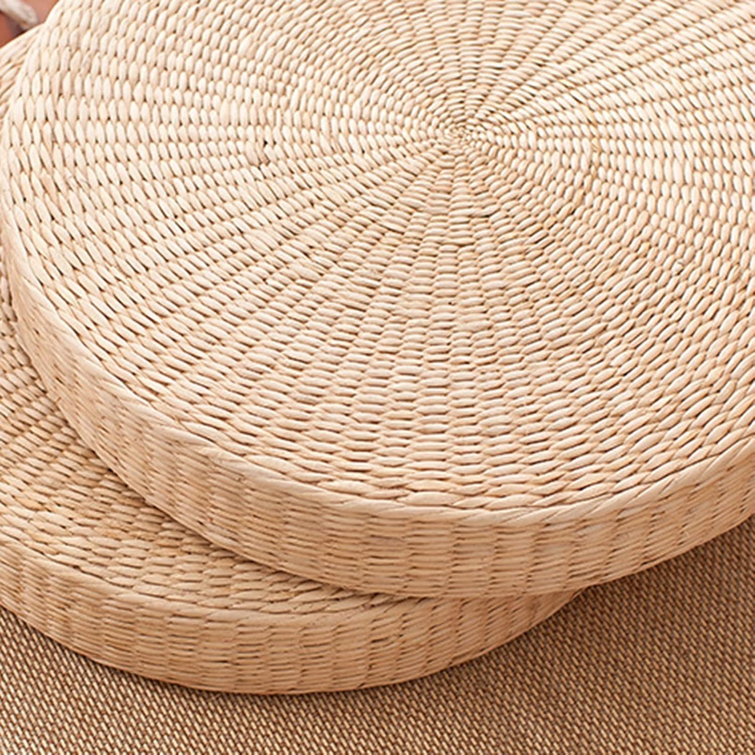 Tatami Floor Pillow Sitting Cushion, Round Padded Braided Seat Cushion for Buddha Meditation, Tatami Cushion Breathable Round Straw Weave Handmade
