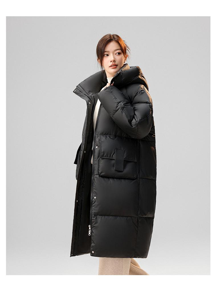 Women's Mid-Length Hooded Down Coat - Korean Style, Plus-Size, Thick Winter Outerwear