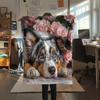 Australian Shepherd and Roses,pattern Flannel Blanket, High quality Comfortable for All Seasons, Home Decor, Warmth and Comfort, Perfect for Gifts.