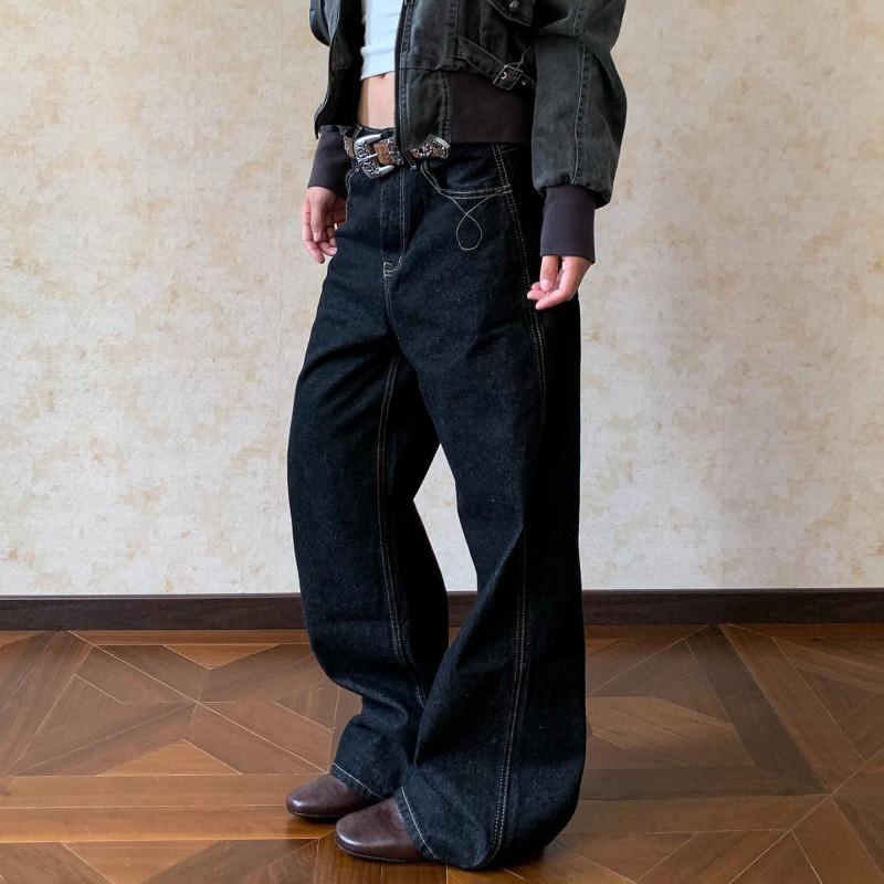 Womens Straight Leg Jeans Loose Fit Fall 2026 Street Style Casual Denim Pants
