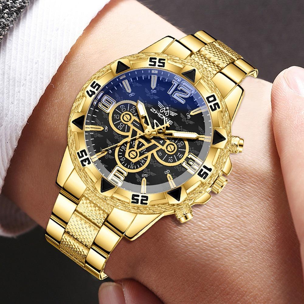 Men's Watch Blu-ray Glass Quartz Watch Classic Watch False Three-eye Digital Alloy Watch