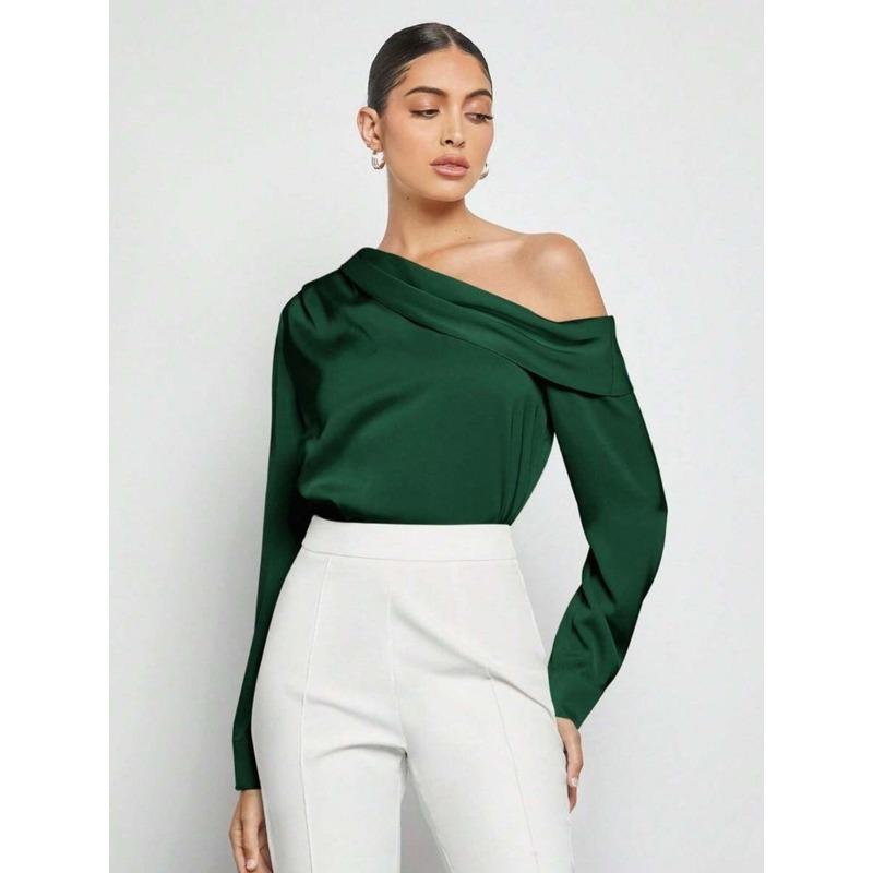 Women's Spring Fashion New Off The Shoulder Asymmetrical Long Sleeved Top