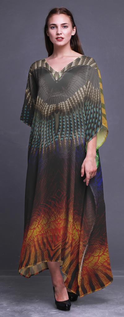 Phagun Tribal Feather Ladies Kaftan Holiday Loungewear Maxi Dress Beach