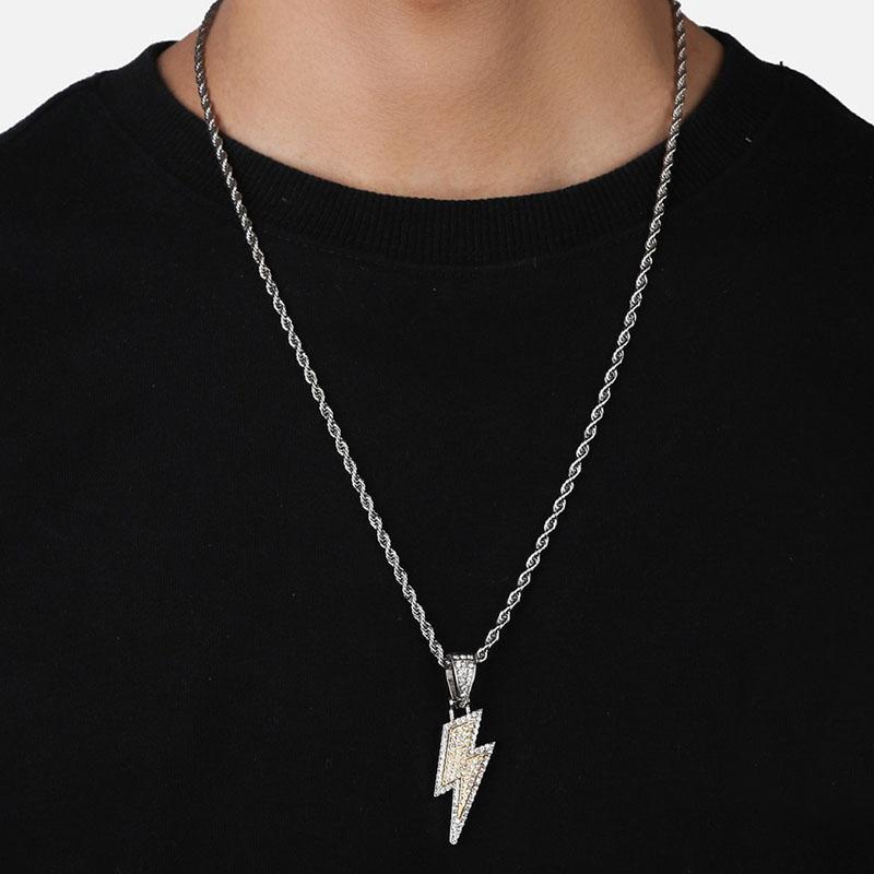 Lightning Bolt Pendant Necklace Dual-Tone Chain Hip Hop  Gold/Silver Trendy Party Accessory Gift for Men Women Daily Wear