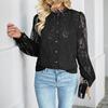 Elegant Black Lace Stand Collar Long Sleeve Shirt - Spring/Autumn 2025 Collection