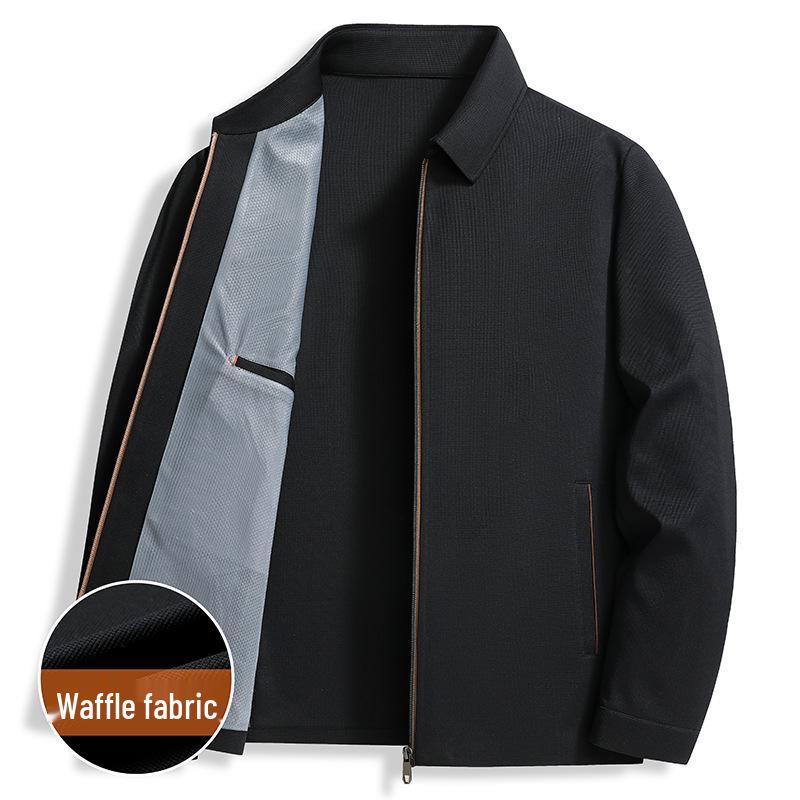 Men s 2026 Spring/Summer Waffle Knit Lapel Jacket – Business Casual with UV Protection 3XL