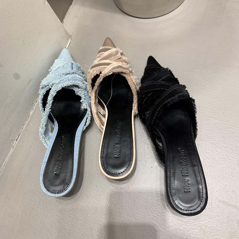 Fashion 2025 Women Mules Elegant Sandals Pumps Summer Female Shoes Low Heels New In Fashion Ladies Sandal Pointed Toe Slides Footwear