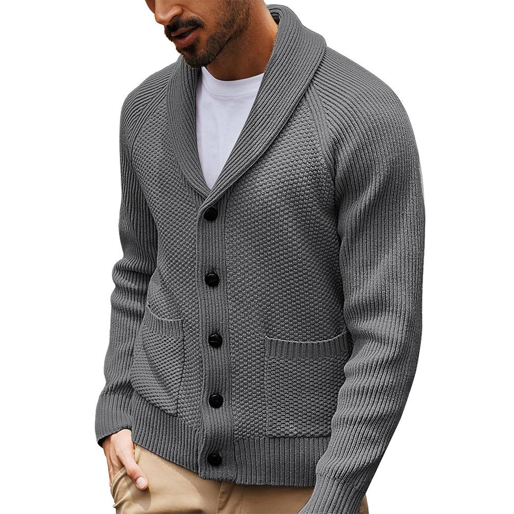 Men S Knitted Cardigan Long Sleeve Lapel Pocket Casual Winter Sweater