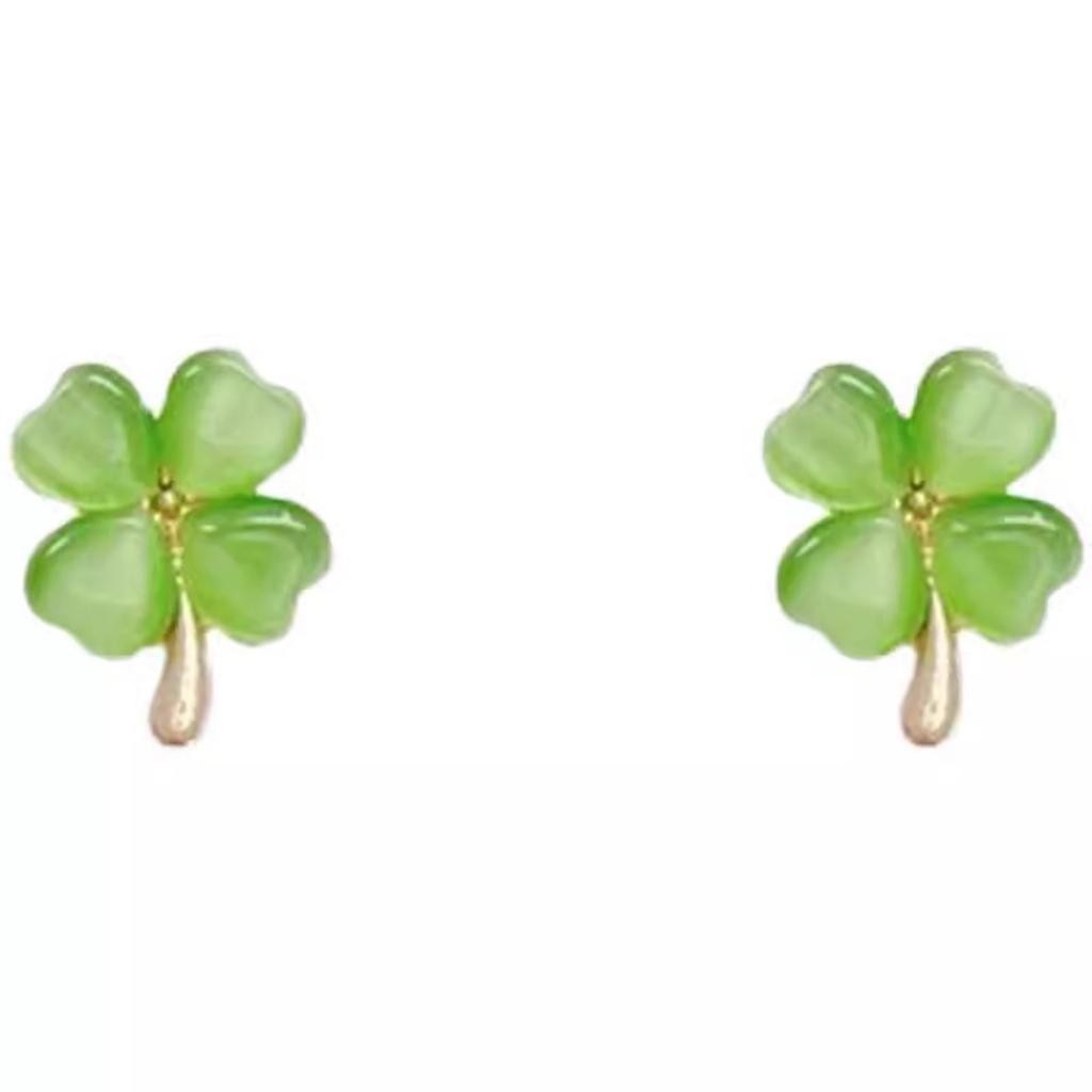 Fashionable Small Cats Eye Stone Clovers Earrings Trendy Exquisite Craftsmanship Ear Studs Accessories for Daily Wear