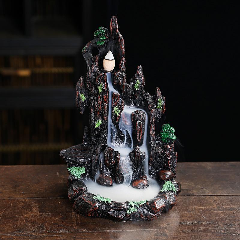 Resin Crafts Backflow Aromatherapy Furnace Creative Resin Alpine Flowing Water Backflow Incense Burner Home Relief Decoration